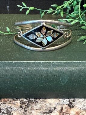 Sterling Silver Abalone Shell Floral Cuff Bracelet